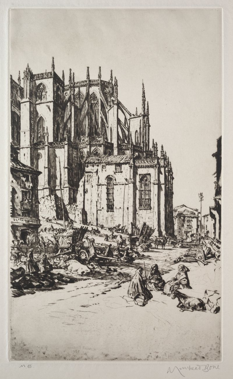 Study for Leon Apse de Muirhead Bone, tinta sobre papel con elementos arquitectónicos y luz y sombra