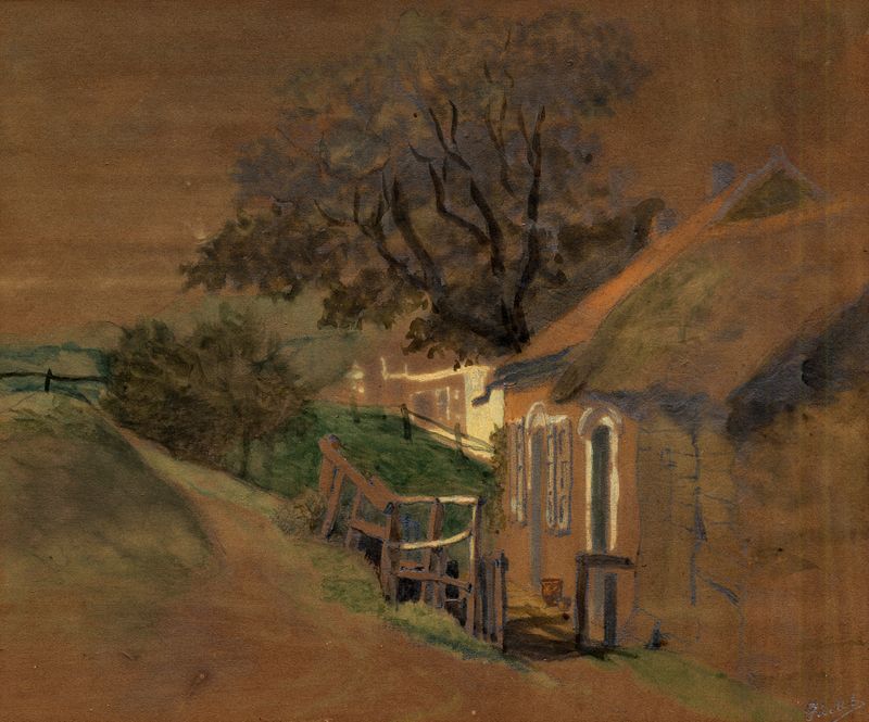 Landelijke woning de Pol De Mont, óleo sobre lienzo que representa una casa de campo en un paisaje verde