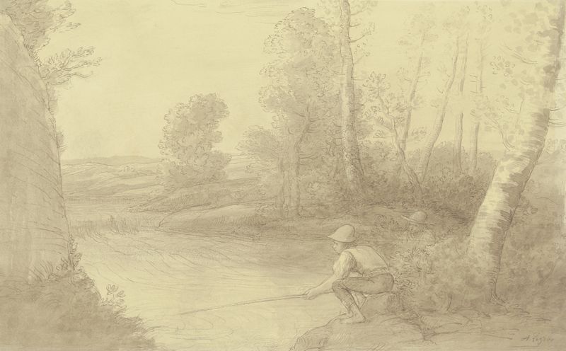 Pescadores en el río, óleo de Alphonse Legros
