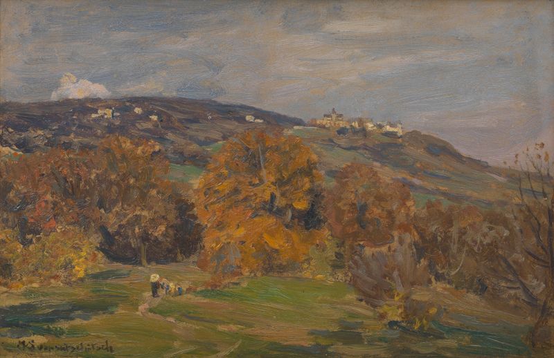 Landscape of Kahlenberg mountain by Maximilian Suppantschitsch, oil painting
