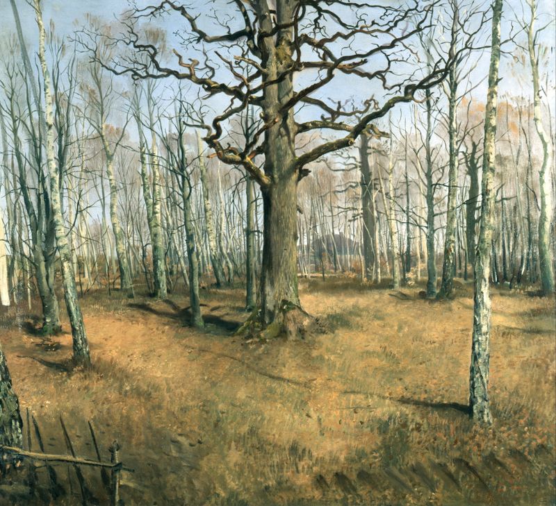 Wermsdorf Forest de Ferdinand von Rayski, óleo sobre lienzo que representa un bosque exuberante.