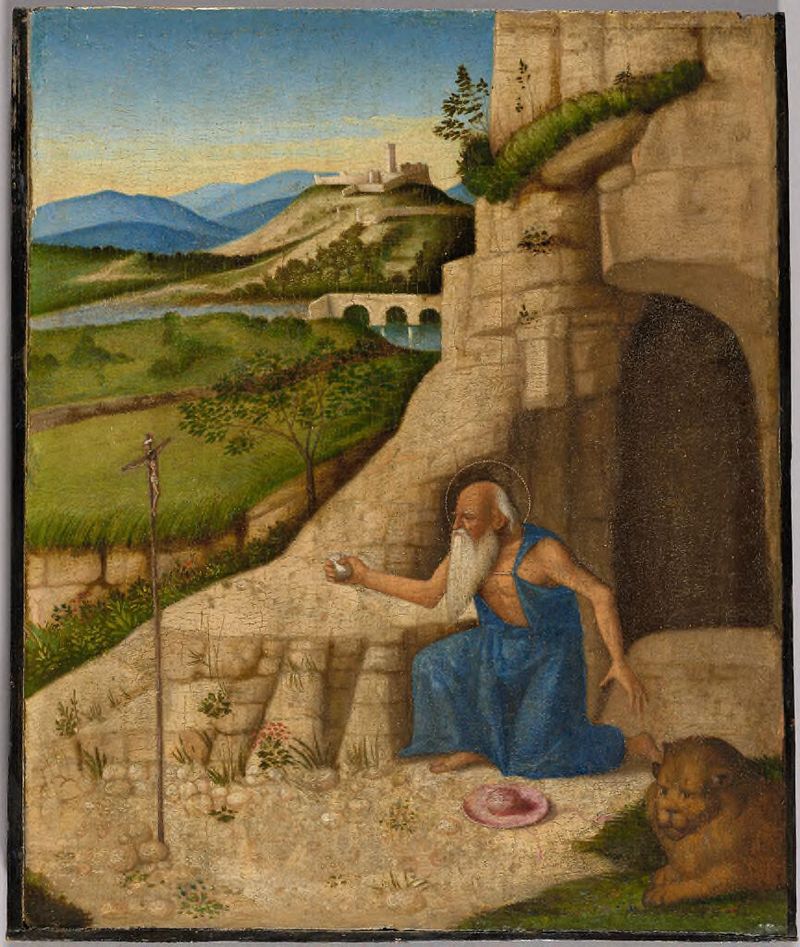 Saint Jerome in a Landscape, óleo sobre panel de Vincenzo di Biagio Catena