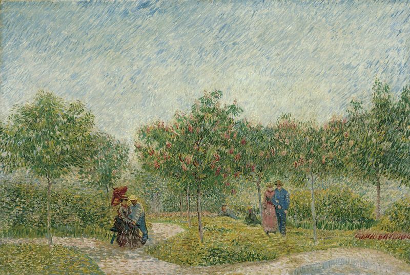 Dos amantes en un jardín, óleo sobre lienzo de Vincent van Gogh