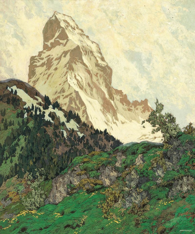 The Matterhorn de Hugo Hodiener, pintura a óleo de uma montanha ao crepúsculo.