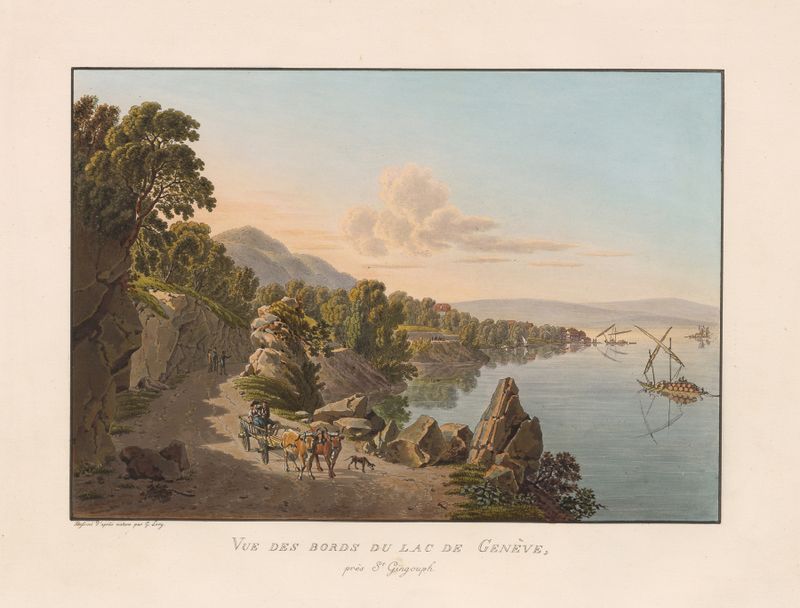 Landscape of Lake Geneva by Gabriel Lory the Younger, oil painting