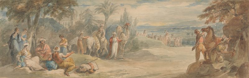 Cena figurativa de dois viajantes na Turquia, pintura a óleo de William Hamilton