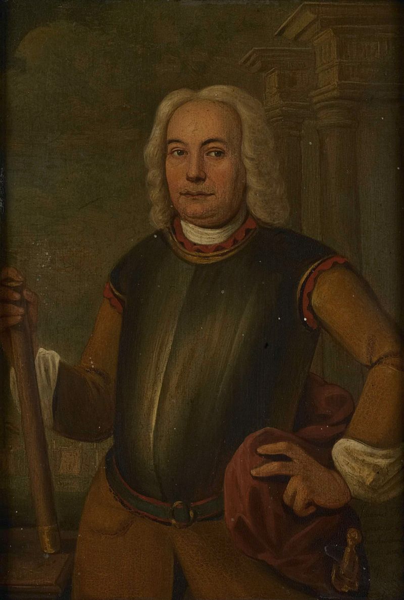 Retrato de Johannes Thedens, Governador-Geral da Companhia Holandesa das Índias Orientais, metal de Jacobus Oliphant