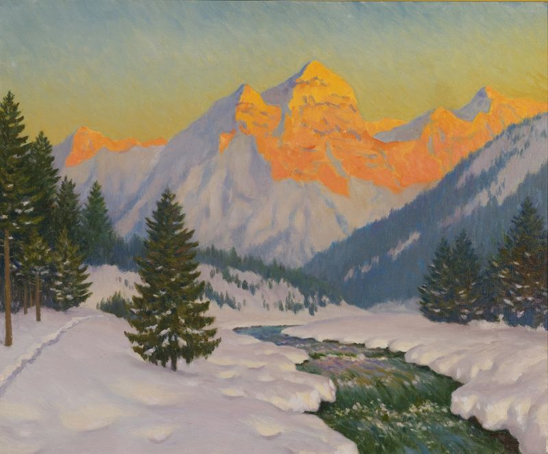 Romanticism landscape by Michel Markinovitch Guermacheff, featuring a sunset.