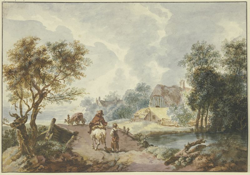 Landscape oil painting by Gottlieb Welté featuring a path and bridge surrounded by greenery.