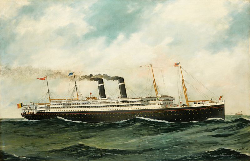 Het stoomschip (Lapland) de A. J. Jansen, óleo sobre tela que retrata um barco a vapor no oceano