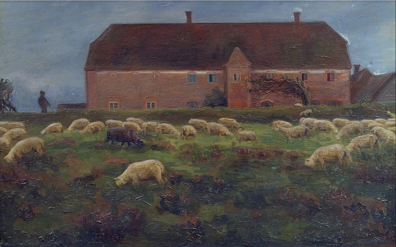 Landscape with hills and architecture by Agnes Slott-Møller, oil painting