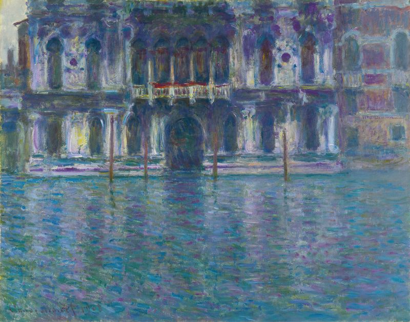 Le Palais Contarini by Claude Monet, oil painting depicting a palace reflection on water