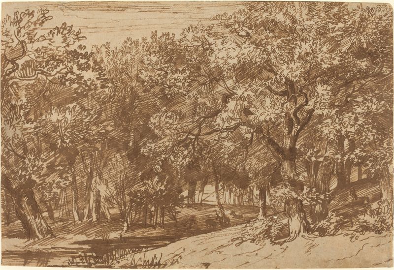 Deer Park by Jan Lievens, oil painting depicting a tranquil forest scene.