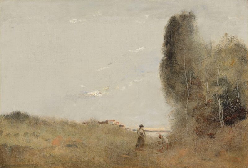 Le Matin Au Bord De L’eau de Jean-Baptiste-Camille Corot, pintura a óleo que retrata águas tranquilas ao amanhecer.