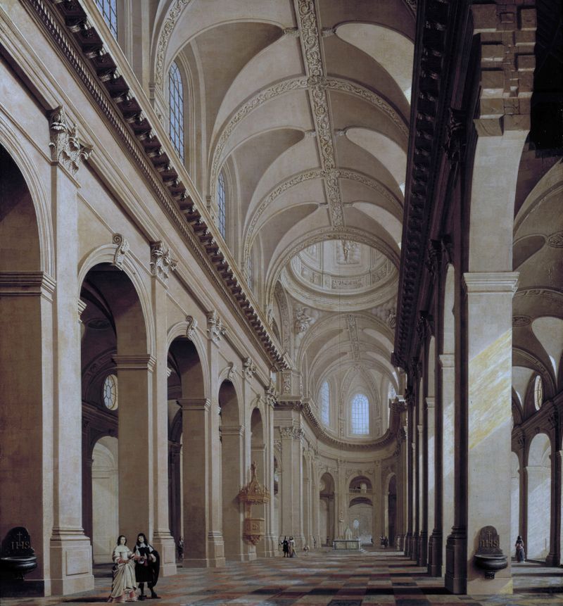 Interior of Saint-Sulpice church under construction by Daniël de Blieck, oil painting