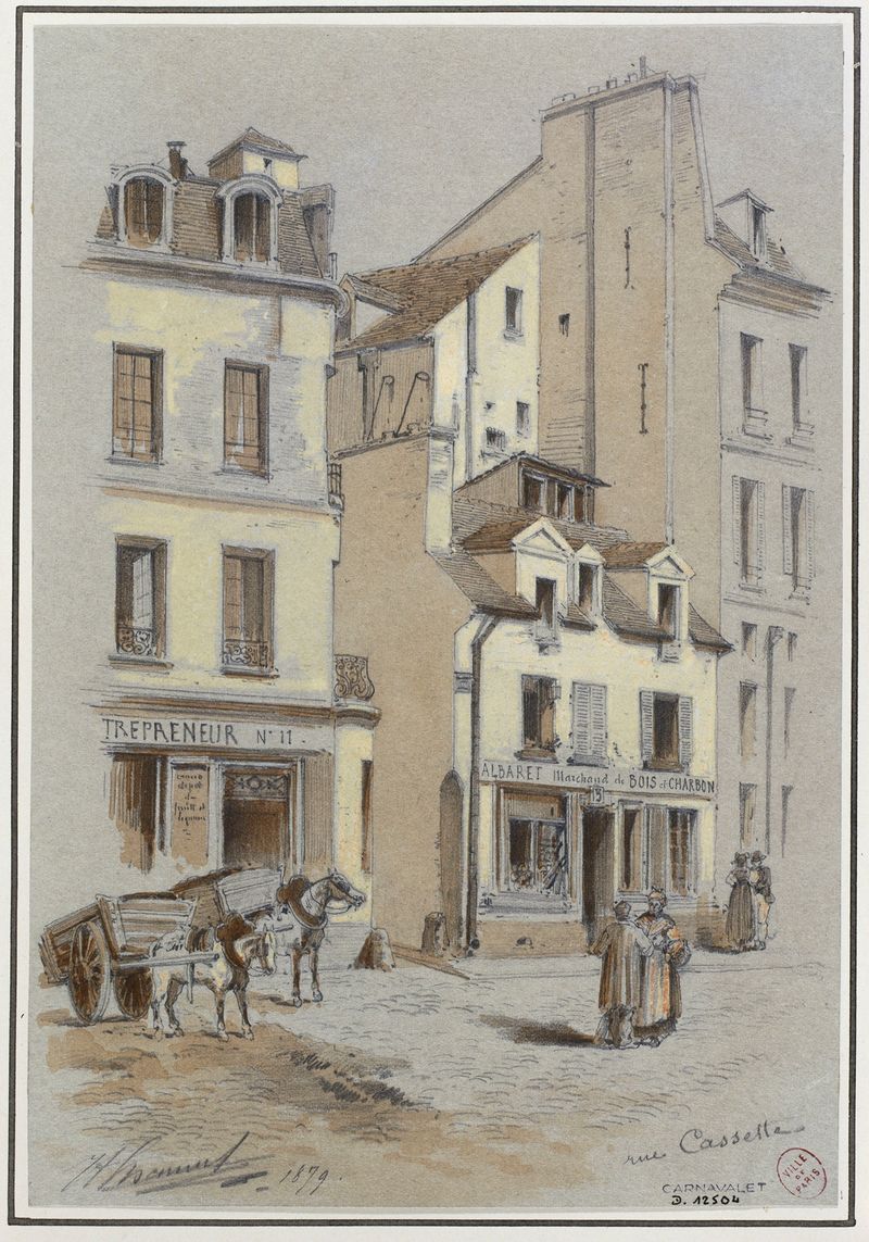 Architecture scene featuring brickwork in oil painting by Jules-Adolphe Chauvet