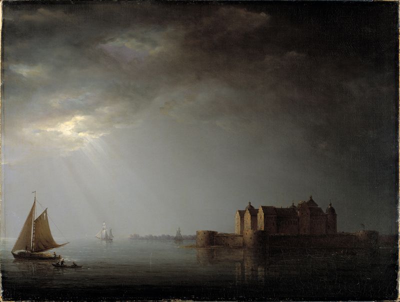 Kalmar Castle by Moonlight, oil on canvas by Carl Johan Fahlcrantz