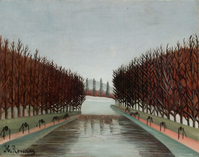 Le canal by Henri Rousseau, oil painting depicting a tranquil landscape with water and foliage.