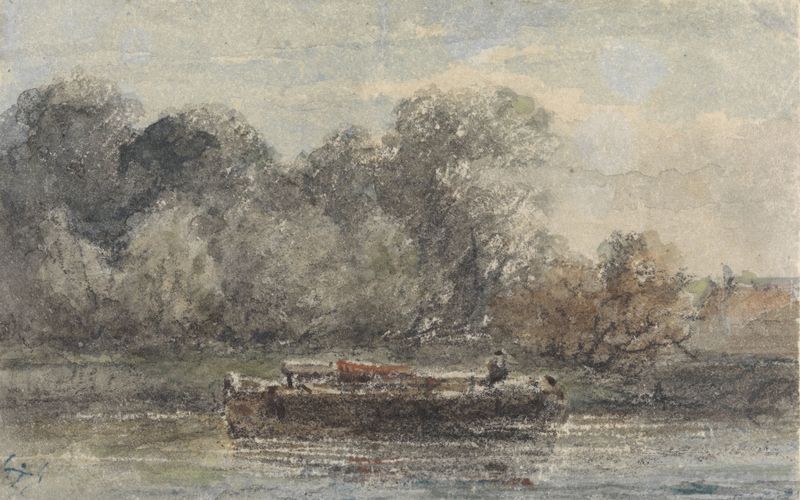 Marine scene with a boat on the shore, oil on canvas by Adrianus Eversen