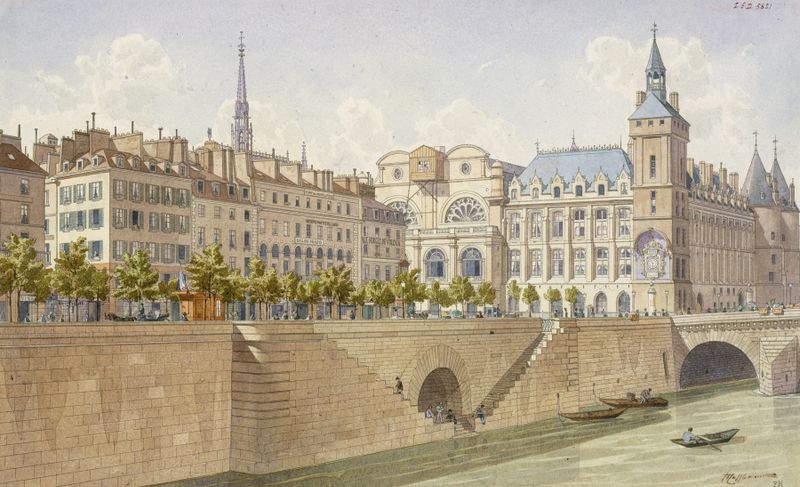 Pintura a óleo de paisagem de Fédor Hoffbauer representando a Sainte-Chapelle e o rio Sena