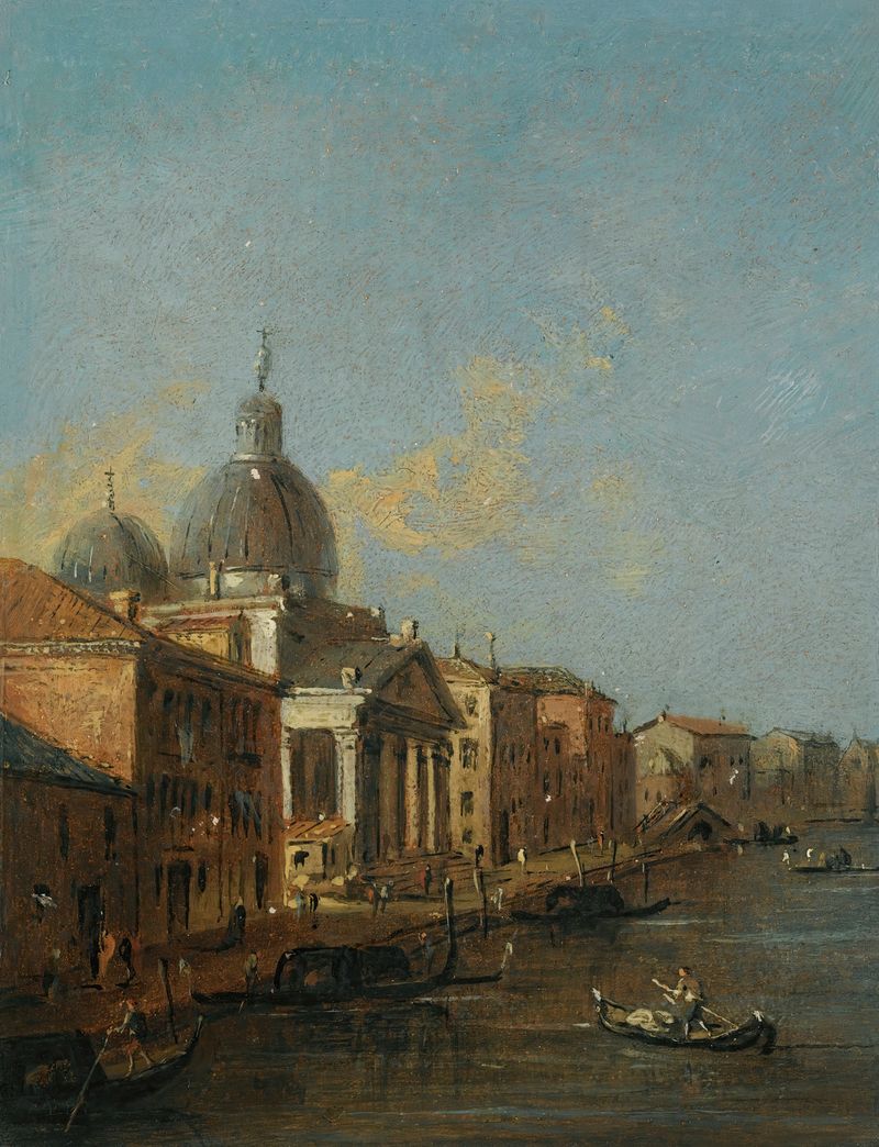 Rococo oil painting of the Grand Canal with the Church of San Simeone Piccolo by Giacomo Guardi