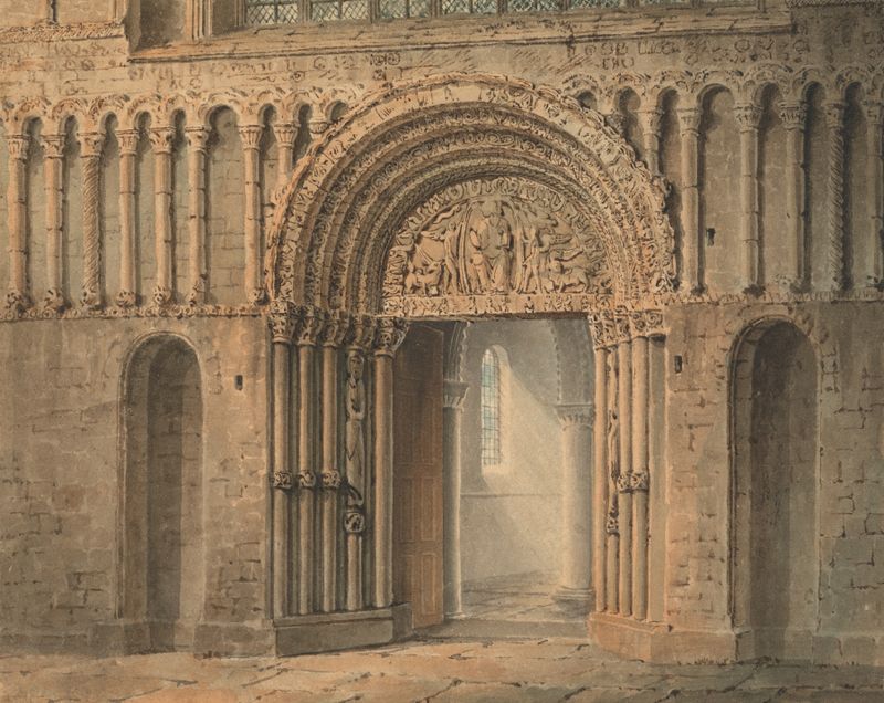 The West Door, Rochester Cathedral, Kent de Frederick Mackenzie, aquarela sobre papel