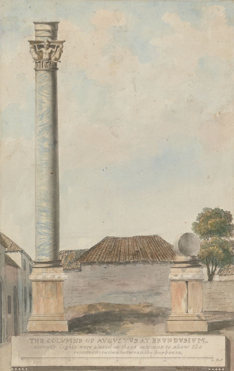 Engraving of The Columns of Augustus at Brundisium by Willey Reveley