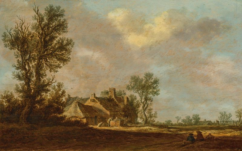 A farm in a wooded landscape, óleo de Jan van Goyen
