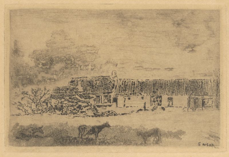 Hoeve te Leffinge, óleo sobre lienzo de James Ensor que representa una granja en un paisaje tormentoso