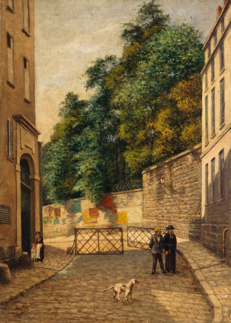 La rue Rataud by Paul Martellière, oil on canvas depicting a sunlit street with cobblestones.