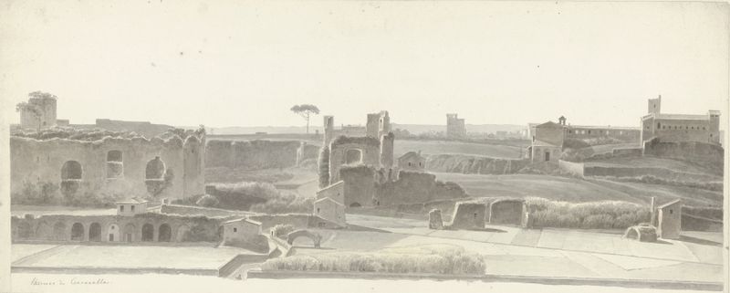 Os Banhos de Caracalla, óleo sobre tela de Josephus Augustus Knip, apresentando arquitetura antiga.