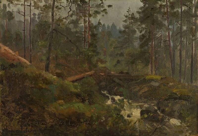 Svinestad, Mandal de Amaldus Nielsen, óleo sobre tela representando colinas e água sob um céu azul