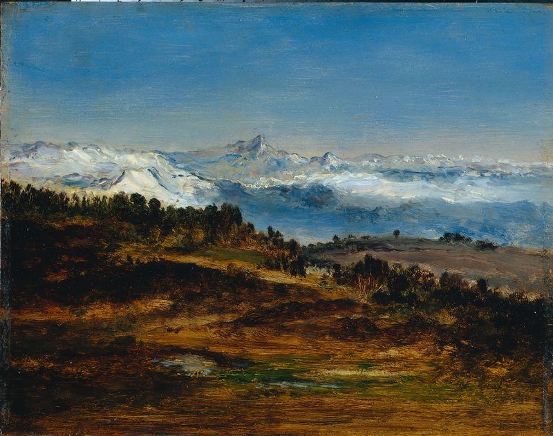 Landscape of The Pyrenees, the Peak of the Midi de Bigorre by Narcisse-Virgile Diaz de La Peña, oil painting