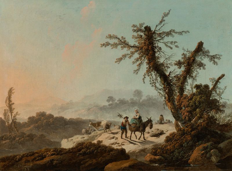 Pastores de cabras en un paisaje rocoso, óleo sobre lienzo de Jean-Baptiste Pillement