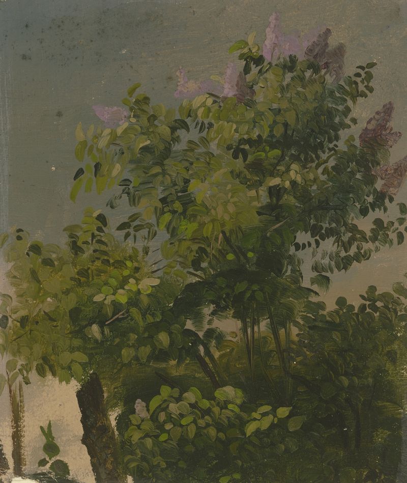 Blooming lilac bush by Philipp Rumpf, impressionism