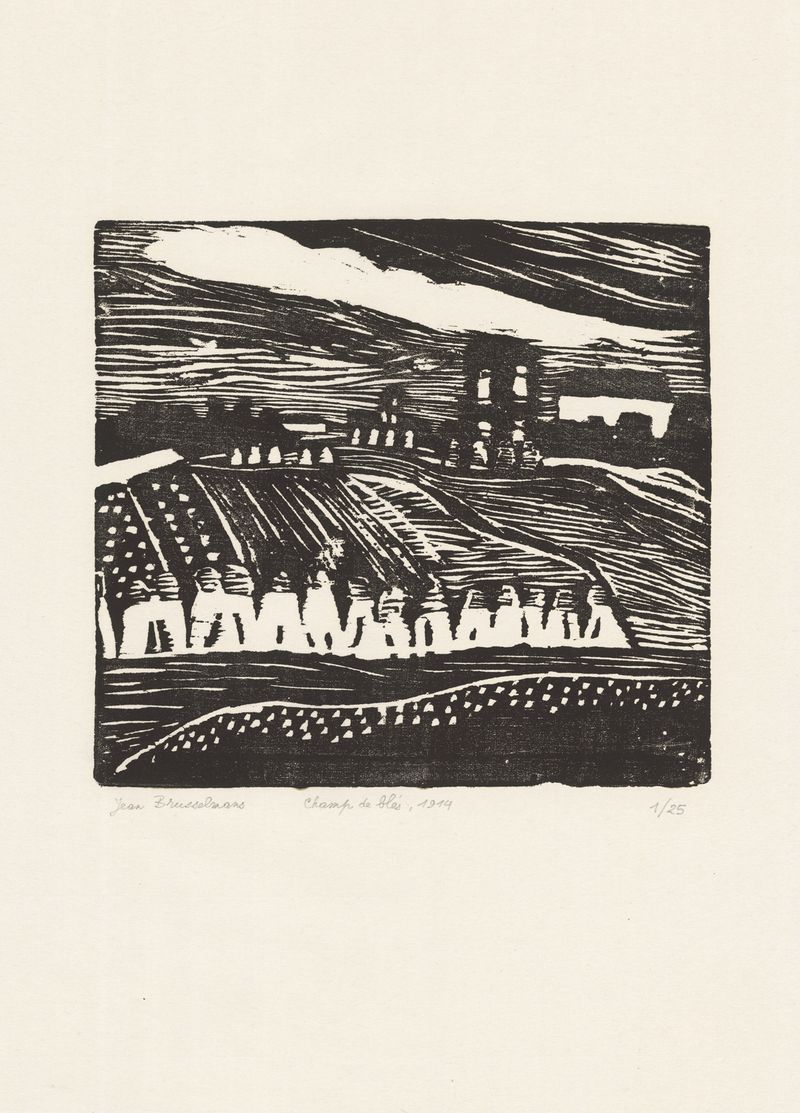 Wheat field by Jean Brusselmans, Post-Impressionism, depicting golden wheat under a sunset.