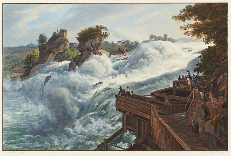 Paisaje con una cascada y luz de Johann Ludwig Bleuler, medio desconocido.