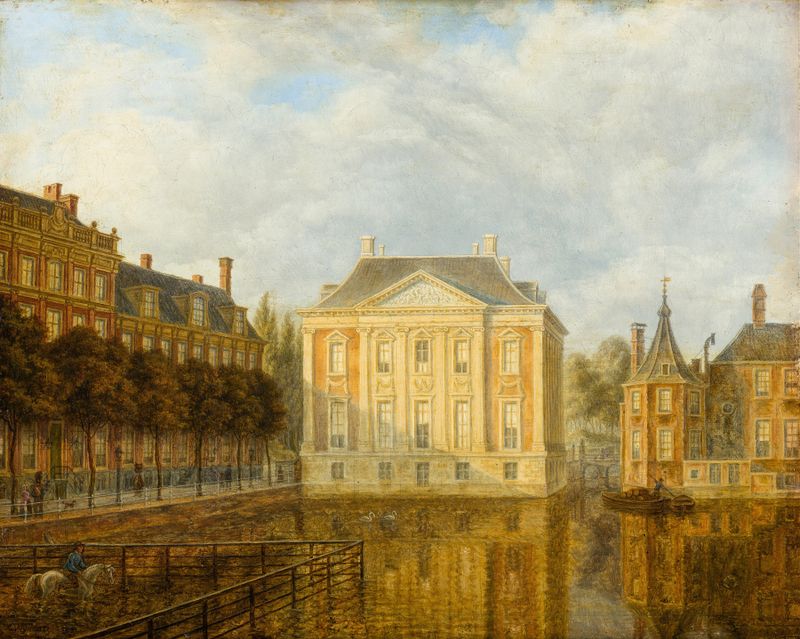 Paisagem com o Mauritshuis, pintura a óleo de Augustus Wijnantz
