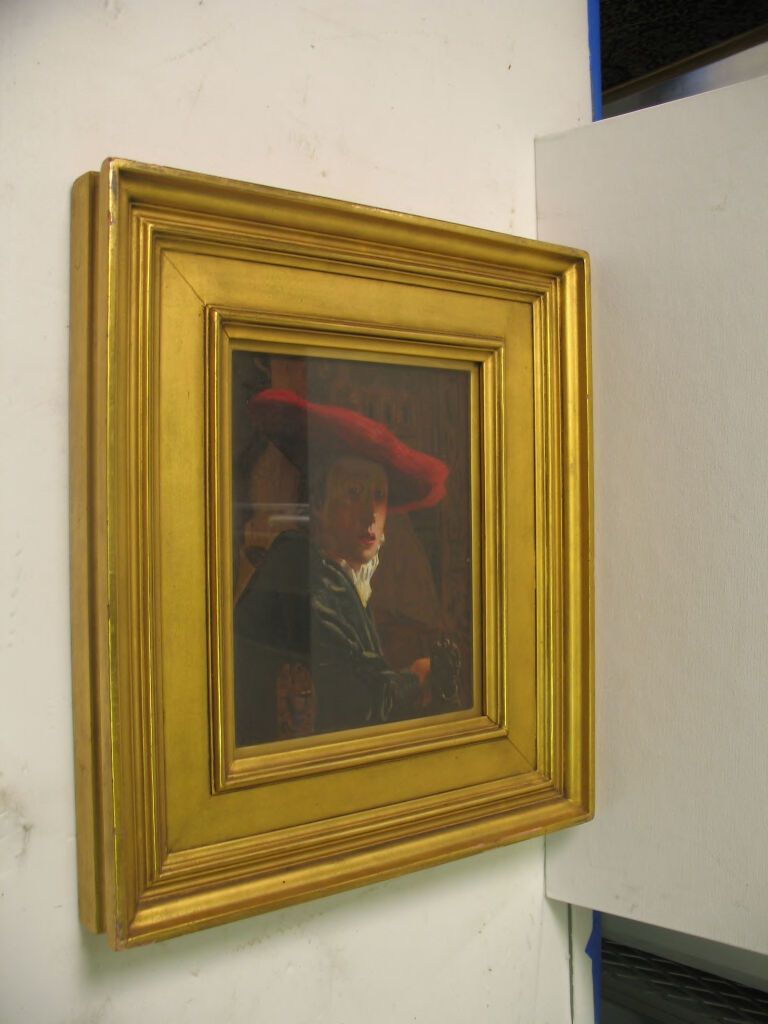 Portrait of a young woman in a red hat, oil on panel by Kanji Nakamura