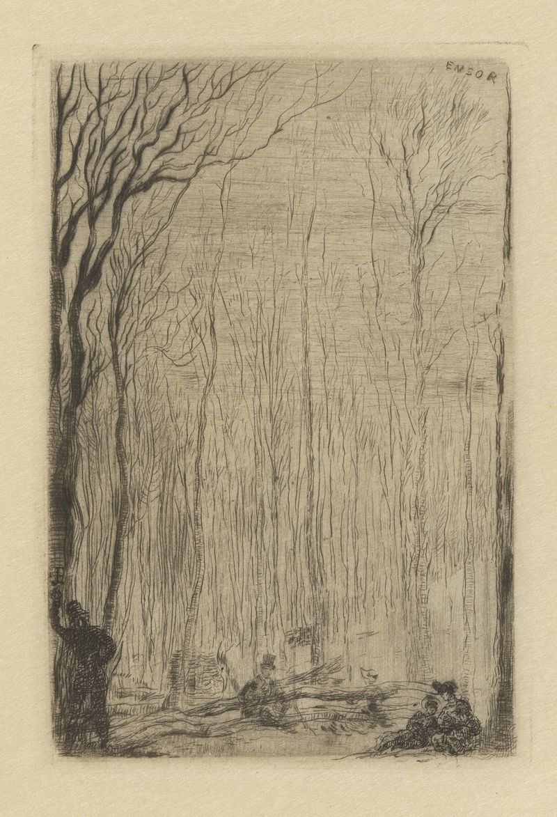 Pintura a óleo de James Ensor mostrando uma paisagem com árvores e um céu dramático