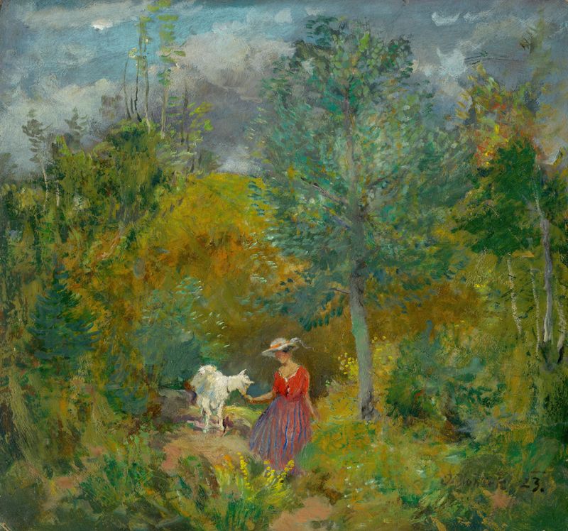 Spring Forest by Oldřich Blažíček, depicting a vibrant forest scene in oil painting.
