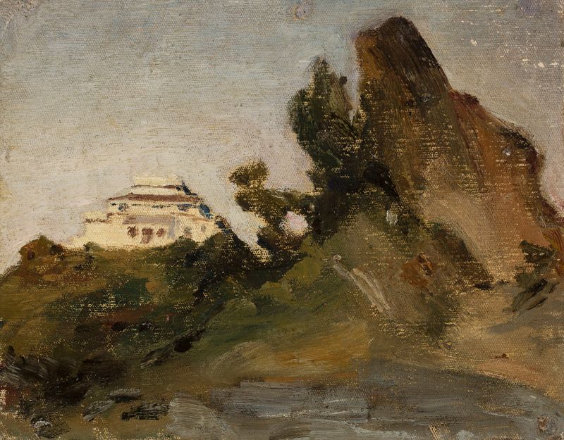 Arquitectura al anochecer con luz dorada, de Jan Ciągliński, 1907