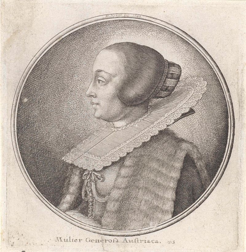 Retrato de uma mulher com um grande colarinho e cabelo preso, gravura de Wenceslaus Hollar