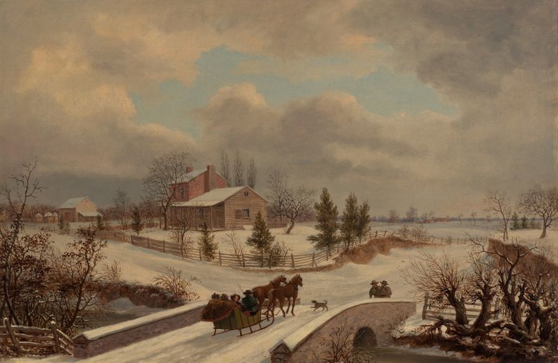 Pennsylvania Winter Scene de Thomas Birch, óleo sobre lienzo que representa un paisaje nevado con figuras y ganado.