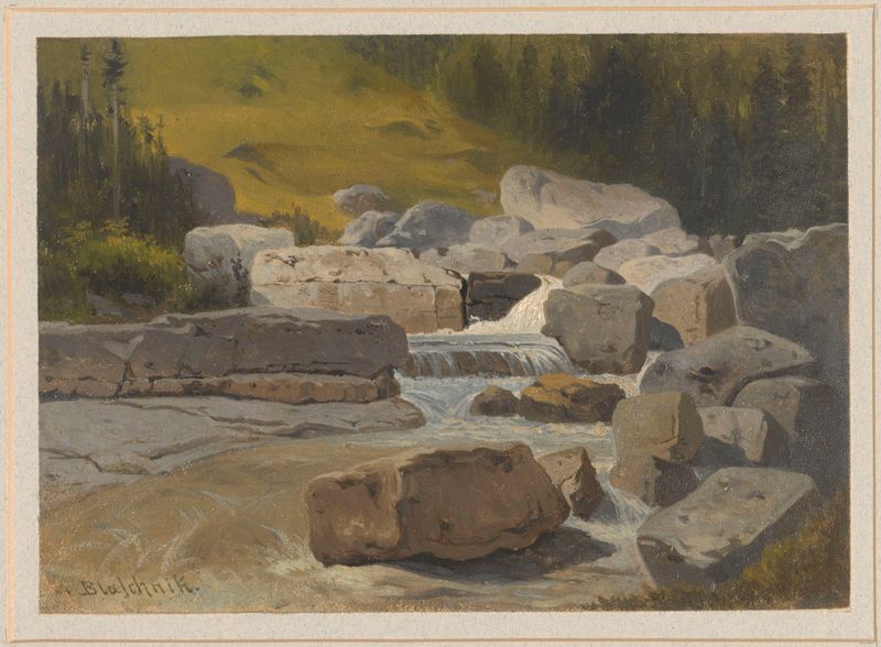 Mountain stream de Arthur Blaschnik, que muestra agua en cascada y follaje exuberante, medio desconocido.