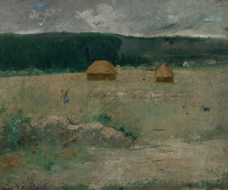 Giverny Farm by Theodore Wendel, impressionism, landscape with green grasses and sunlight