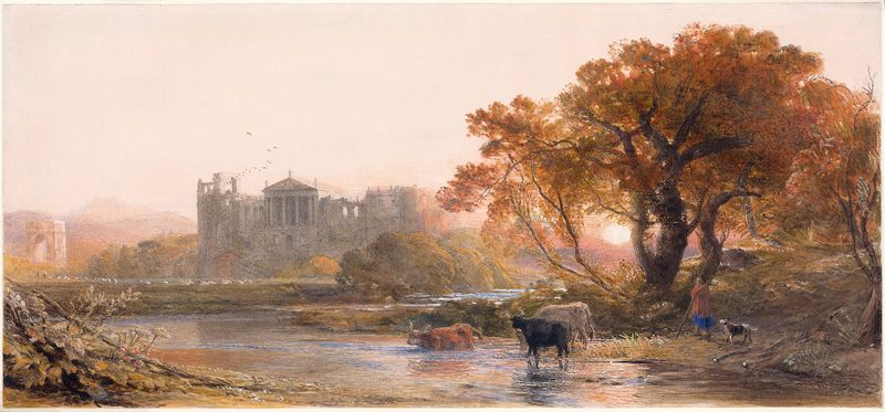 Evening in Italy—the Deserted Villa de Samuel Palmer, óleo que representa una villa al atardecer.