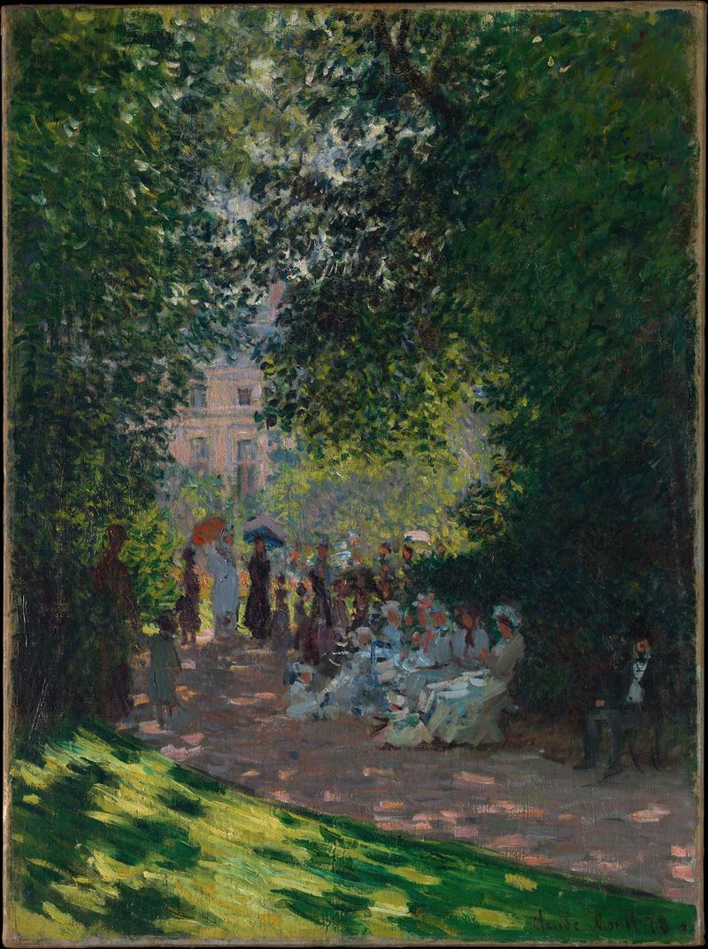 O Parc Monceau de Claude Monet, óleo sobre tela que retrata uma cena tranquila do parque.