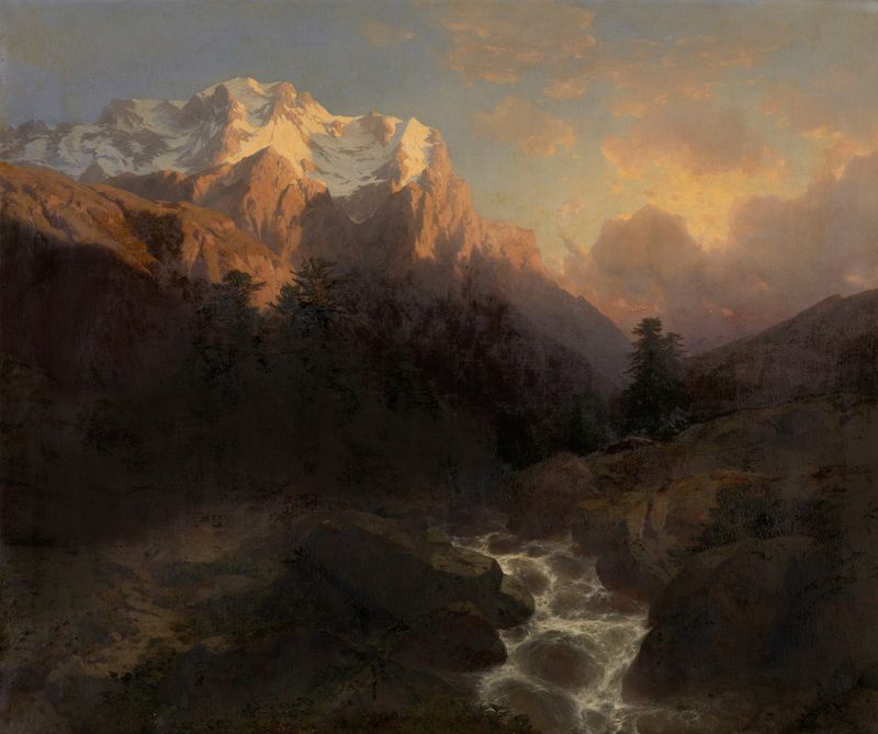 The Wetterhorn by Alexandre Calame, oil on canvas depicting a towering mountain under a moody sky