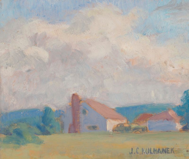 Country Vista by James C. Kulhanek, oil on canvas depicting rolling hills and golden light.